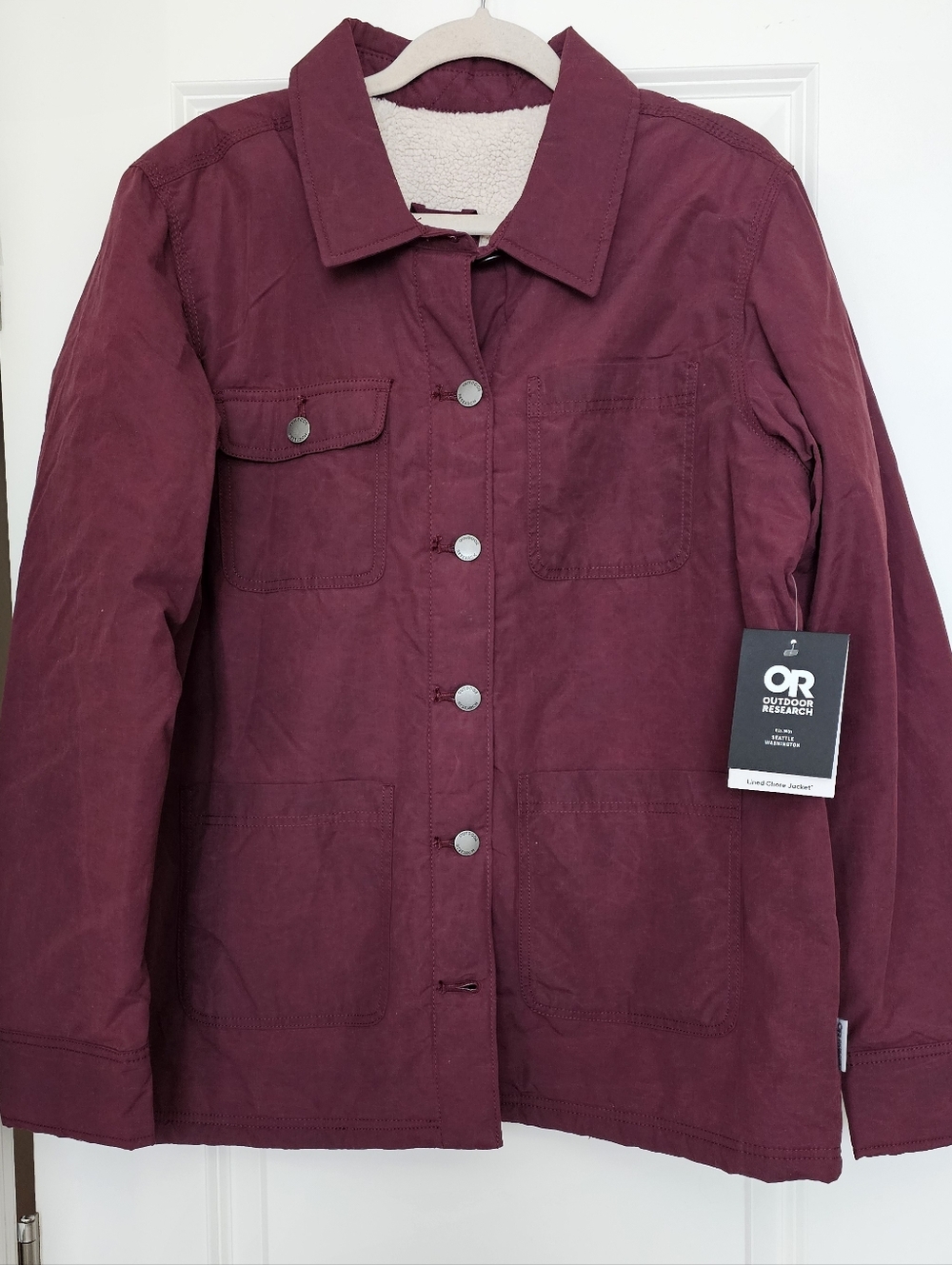 Outdoor Research Lined Chore Jacket Women’s L Burgundy Sherpa Gorpcore NWT